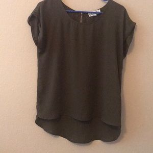 Army green high low Pink Rose blouse